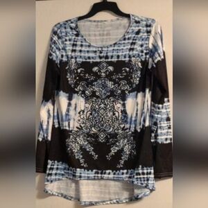 multicolor long sleeve blouse no brand tag black/blue